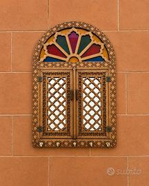 Specchio artigianale persiano in legno intagliato 