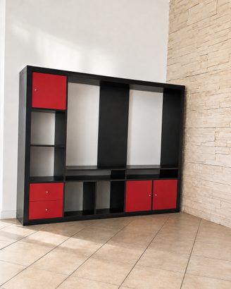 Mobile IKEA BESTÅ grande, nero/rosso, parete TV