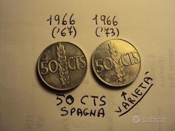 2 monete spagnole del 1966 con difetto conio.