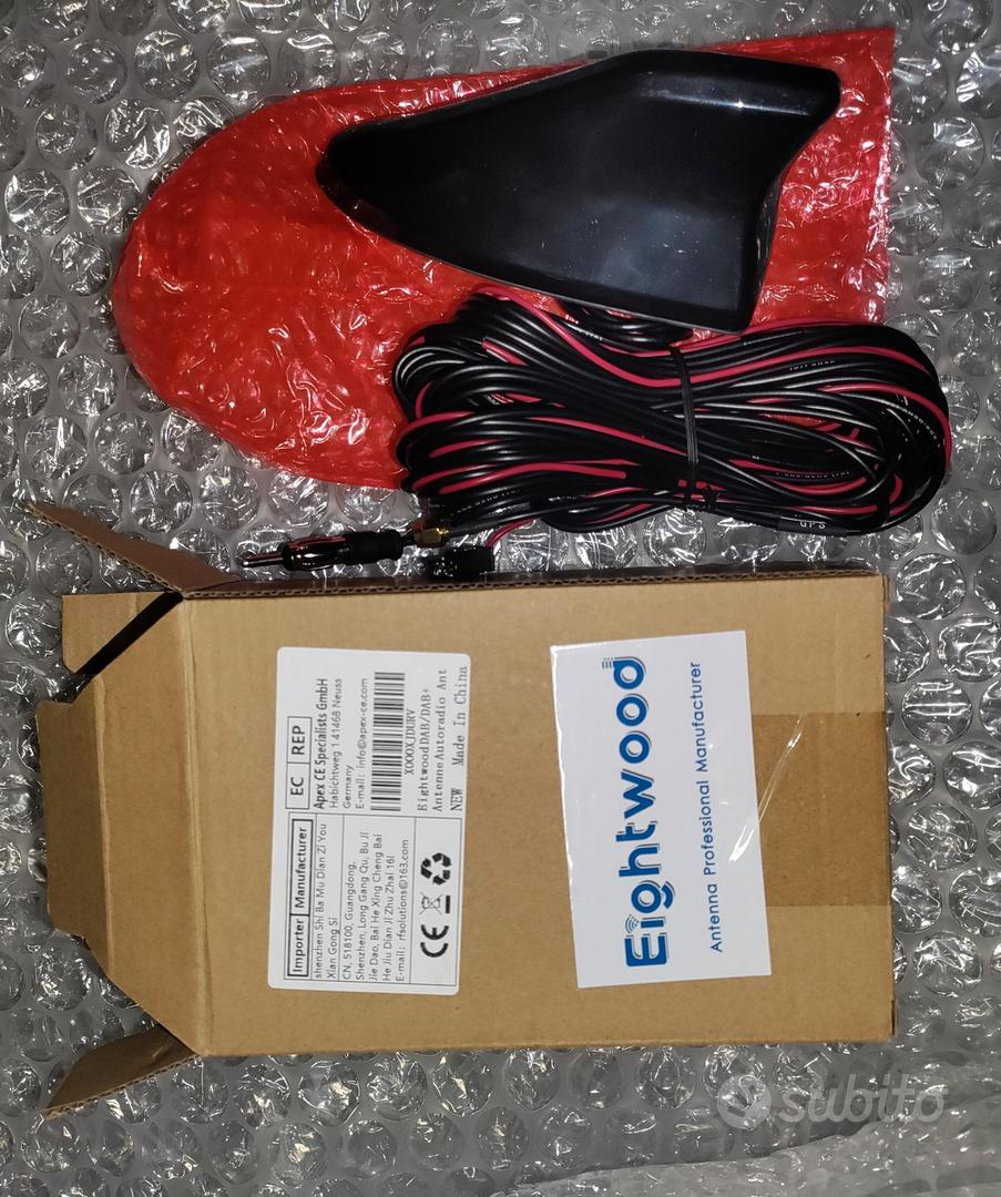 Antenna Auto Shark Fin Eightwood - Combinata DAB/FM/AM/GPS Per Autoradio, Con Adattatori SMA, SMB, DIN E Cavo 5m