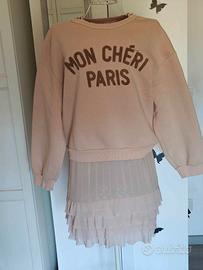 Felpa  + canotta con tulle beige