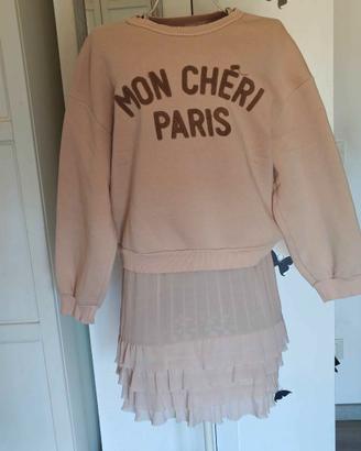 Felpa  + canotta con tulle beige