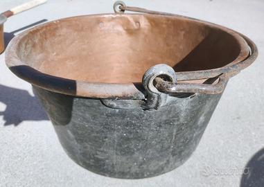 Antico paiolo in rame 40 cm con coperchio