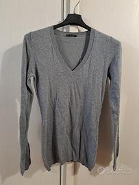 Pullover vintage donna S scollo V grigio 