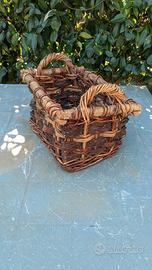 Cesto Rettangolare Rustico in Vimini e Legno Intre