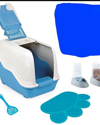 SET 5 PEZZI: Lettiera, 2 ciotole, tappeto, paletta