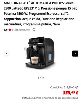 MACCHINA CAFFÈ AUTOMATICA PHILIPS Series 2300 Latt