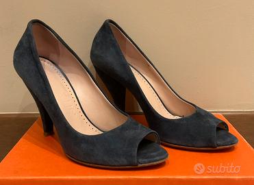 Scarpe con tacco blu scamosciate