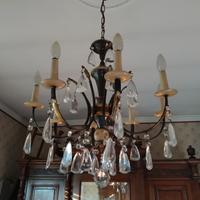 Lampadario d'epoca e 2 appliques  - bronzo e gocce