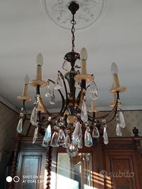 Lampadario d'epoca e 2 appliques  - bronzo e gocce