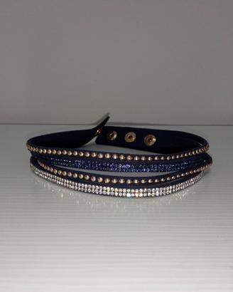 Bracciale multifilo aperto in tessuto con strass 