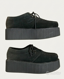 Scarpe Creepers in Camoscio Nero con Zeppa Platfor