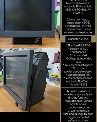 IBM SurePOS 500 – Monitor Touchscreen 15” – P/N 54