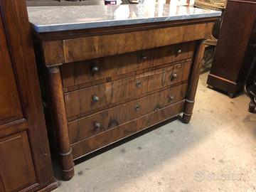 Comò Impero noce colonna intera e capitelli bronzo