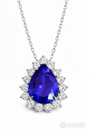 Ciondolo Oro Bianco 18K con Tanzanite e Diamanti