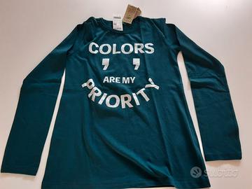 t-shirt manica lunga verde Benetton 8-9 anni-h.140