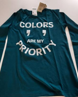 t-shirt manica lunga verde Benetton 8-9 anni-h.140