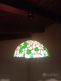 lampadario Tiffany Sospensione 40 cm Fiori Rosa