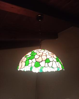 lampadario Tiffany Sospensione 40 cm Fiori Rosa