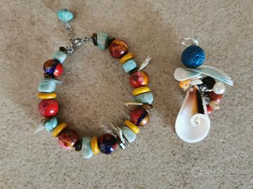 Coppia bracciale + ciondolo conchiglie