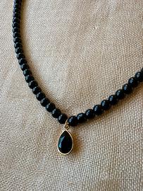 Collana perle ossidiana tormalina nera