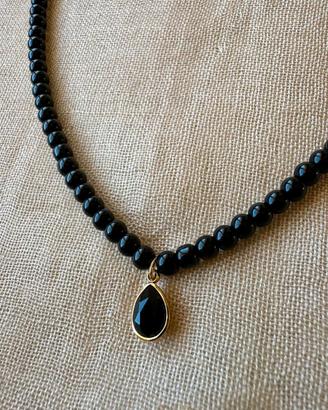 Collana perle ossidiana tormalina nera