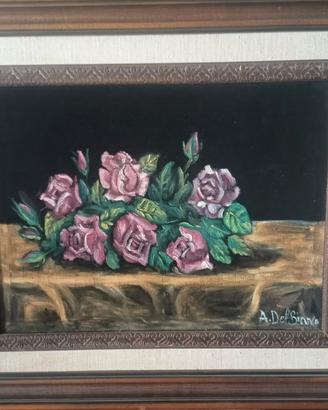 Quadro rose con cornice in legno A. Del Bianco