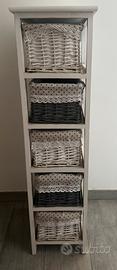 Mobiletto con cassetti in vimini