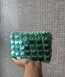 Pochette per borsa/zaino verde acqua con pailletes