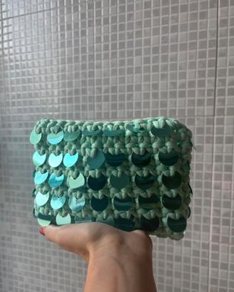 Pochette per borsa/zaino verde acqua con pailletes