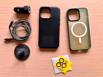 Iphone 13 pro 2 cover, caricatore auto, vetrino