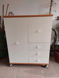 mobile con ruote 3 cassetti e 2 ante bianco