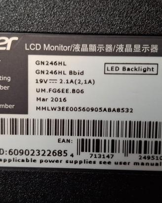 Monitor 24 Acer modello gn246 hl