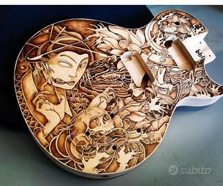 Chitarra  Custom Pirografata a  mano pezzo unico