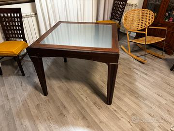 Tavolo allungabile in legno e vetro + 4 sedie