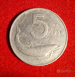 Moneta 5 lire delfino 1956 rara