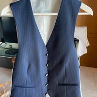 Gilet pura lana blu gessato