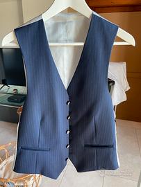 Gilet pura lana blu gessato