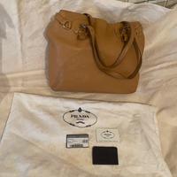 Prada borsa shopping pelle di cervo color cammello