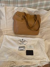 Prada borsa shopping pelle di cervo color cammello