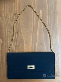 Borsa elegante blu catene dorata