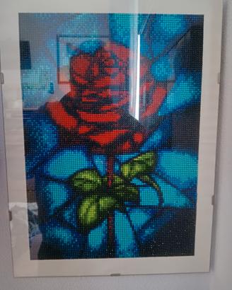 Quadro Diamond Painting rosa rossa 30x40 cm con co