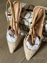 Décolleté beige slingback tacco basso