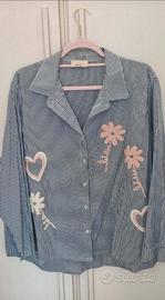 CAMICIA PURO COTONE RIGHE BLU MINA ROSA