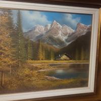 Paesaggio Alpino con Baite e Lago su Tela - Arte