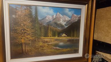 Paesaggio Alpino con Baite e Lago su Tela - Arte