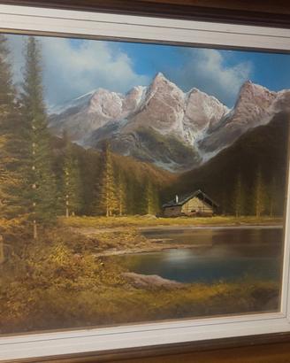 Paesaggio Alpino con Baite e Lago su Tela - Arte