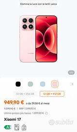 Smartphone Xiaomi 17 5G 12/512GB Alpine Pink NUOVO