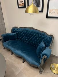Divano velluto petrolio totalmente restaurato
