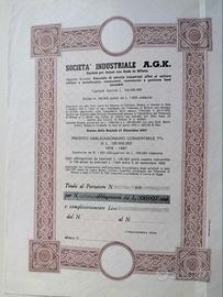 Coppia certificati azionari antichi AGK non emessi